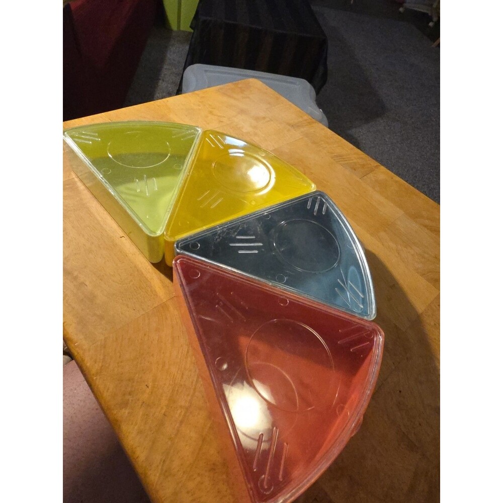 4 Vintage Art Deco Pie Wedge Containers A Rogers Product Red Blue Green Yellow